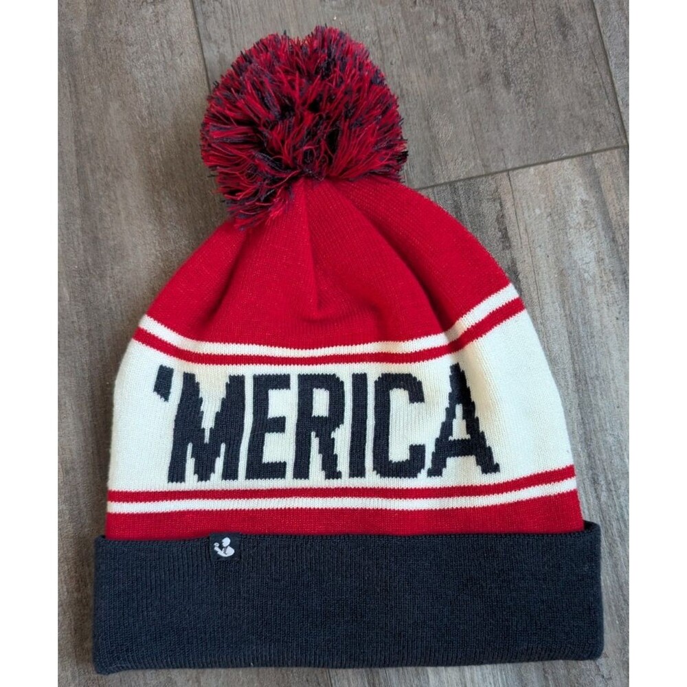 'Merica Beanie Hat Red White Blue USA Pom Pom Unisex One Size Fits Most America